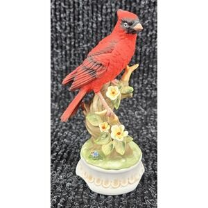 Vintage 80s Towle Bone China Cardinal Bird Music Box Flowers Figurine 4x6" Gift